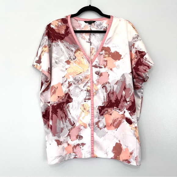 H by Halston Pink Abstract Print Short Sleeve Blouse Large - Picture 1 of 6